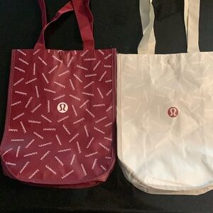 Lululemon Small Reusable Tote Bags. Maroon and Cream colors